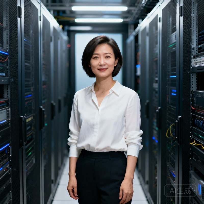 CTO李薇，干练短发，在服务器机房前