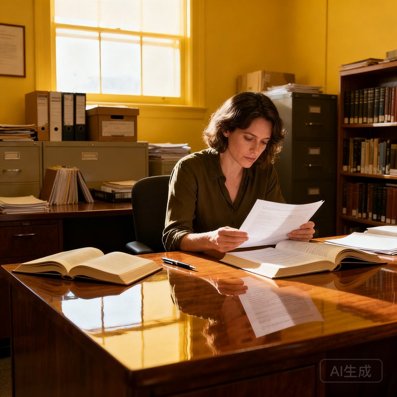 Sarah在编辑室审阅稿件